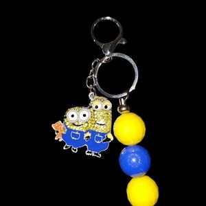 Minions Keychain with Yellow and Blue Beads